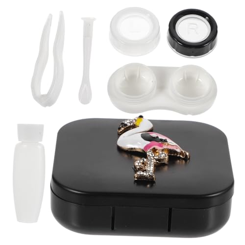 FIXOSHEE Flamingo Muster Kontaktlinsenbehälter Kosmetiklinsen Aufbewahrung Reise Etui Kompakt Robust Leicht Tragbar Für Damen von FIXOSHEE