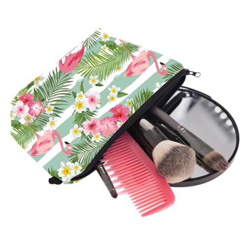 FIXOSHEE Flamingo und Blumen Druck Schminktasche Multifunktionale Kosmetiktasche Reise Kulturtasche Tragbare Aufbewahrungstasche für Damen und Reisen von FIXOSHEE