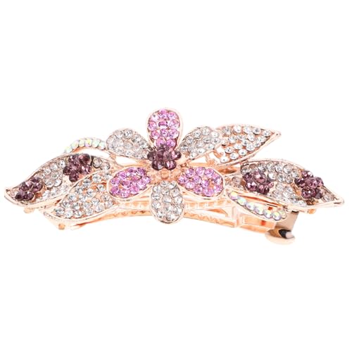 FIXOSHEE Großer Damen Haarklammer mit Kristallblumen Rutschfester Frühling Haarclip für Dünnes Haar Eleganter Haarschmuck für Hochzeit Party Alltag Modischer Haaraccessoire in Violett von FIXOSHEE