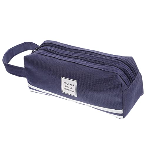 FIXOSHEE Großes Federmäppchen Doppellagig aus Oxford Geräumige Federtasche mit Reißverschluss Tragbar als Stifte Reiseetui für Schule Büro Teenager und Erwachsene Dunkelblau von FIXOSHEE