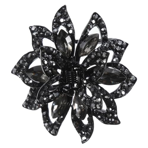 FIXOSHEE Haarklammer Damen Strasssteine Blumen Design Kleine Haarkralle für Dickes und Langes Haar Modischer Schwarzer Haarclip mit Funkelnden Kristallen Stabiler Haargreifer für Alltag von FIXOSHEE