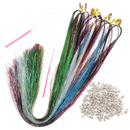 FIXOSHEE Haarverlängerung Tinsel Farben Glitzer Haarsträhnen mit Silikonverschluss und Häkelnadel Extensions für Frauen und Mädchen Vielseitiges Haarzubehör für Styling Cosplay Party von FIXOSHEE