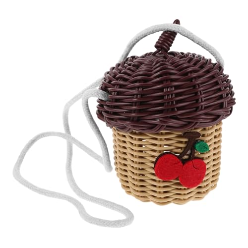 FIXOSHEE Handgewebte Kleine Umhängetasche aus Rattanimitat Eichelförmige Crossbody Bag für Leichter Tragbarer Mini Korb Aufbewahrungstasche für Reisen Strand und Alltag von FIXOSHEE