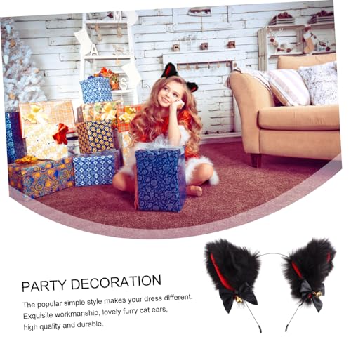 FIXOSHEE Katze Ohren Haarreif Cosplay mit Glocken und Schleife Weiches Plüsch Stirnband für Mädchen Bequemes Tierohren Haarband für Karneval Fasching und Kostümparty von FIXOSHEE