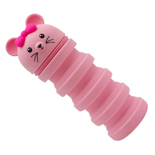 FIXOSHEE Silikon Stiftetasche Pink Flexibler Rattenförmiger Stiftbehälter Dekompressions Stifthalter für Schreibwaren Tragbares Federmäppchen für Schüler und Studenten von FIXOSHEE