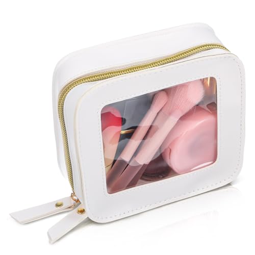FIXOSHEE Kleine Transparente Kosmetiktasche PVC PU Strapazierfähig Kompakt Reise Make up Tasche mit Reißverschluss Schneller Zugriff Modisches Design für Damen Lipstick Organizer von FIXOSHEE