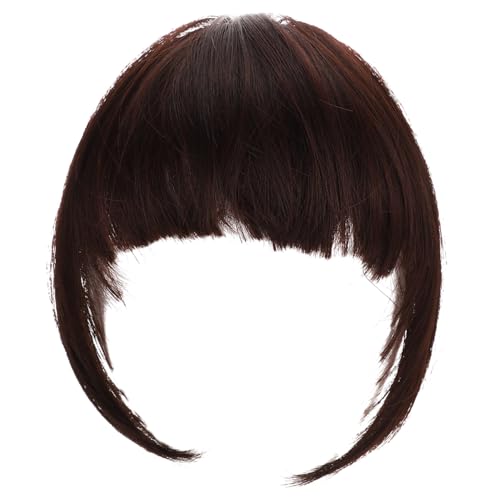 FIXOSHEE Natürliches Nahtloses Clip in Haarteil mit Air Bangs und Seitlichen Haarsträhnen Synthetische Haarverlängerung für Frauen Tiefbraun Voluminös und Einfach Anzubringen für Stilvolle von FIXOSHEE