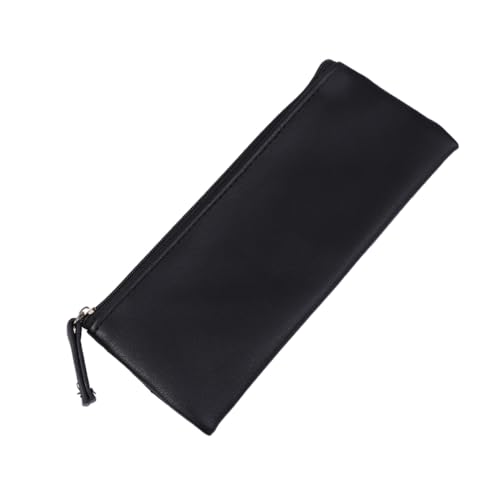 FIXOSHEE PU Leder Stiftetui Multifunktionaler Federmäppchen mit Reißverschluss Waschbar Minimalistisches Design Geeignet als Kosmetiktasche und Organizer für Schule und Alltag Schwarz von FIXOSHEE