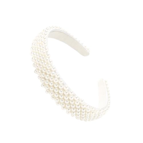 FIXOSHEE Perlen haarreif Breit Handgefertigt mit Perlenbesatz Rutschfester Cord stirnband Modisches Weißes Haarschmuck für Damen Alltag und Outdoor von FIXOSHEE