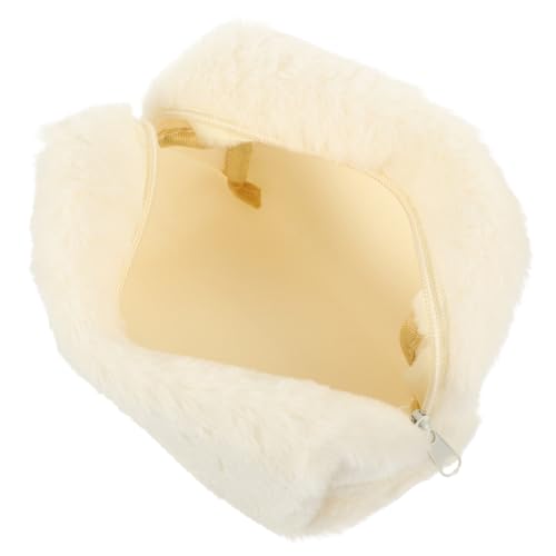 FIXOSHEE Plüsch Kosmetiktasche Weiß Tragbare Schminktasche mit Reißverschluss Weich Strapazierfähig Kulturbeutel für Damen Reise Make up Aufbewahrung Organizer von FIXOSHEE