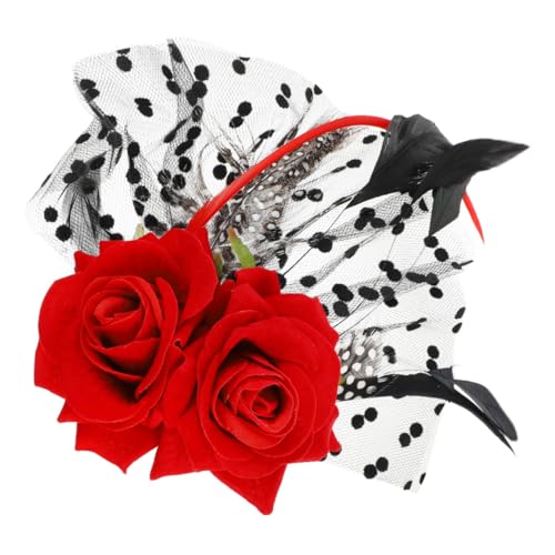 FIXOSHEE Roter Rosen Haarclip Brautschmuck mit Spitze Eleganter Haarnadel für Hochzeit Halloween und Fotoshooting Perfektes Accessoire für Braut Brautjungfern und Festliche Anlässe von FIXOSHEE