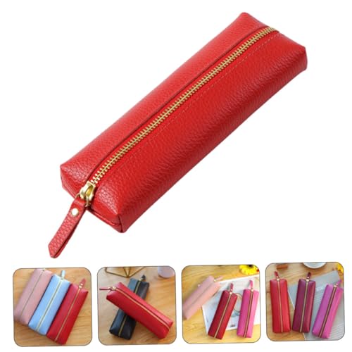 FIXOSHEE Schlampermäppchen Federmäppchen mit Reißverschluss Rotes Schreibwarenetui Großer Pencil Organizer für Schule und Make Up Vielseitige Stiftetasche für Schüler und Studenten von FIXOSHEE
