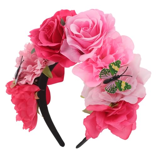FIXOSHEE Schmetterling Stirnband Mit Blumenkronen Und Kunstblumen Für Damen Mexikanischer Vintage-stil Kopfbedeckung Für Halloween Themenpartys Und Cosplay von FIXOSHEE