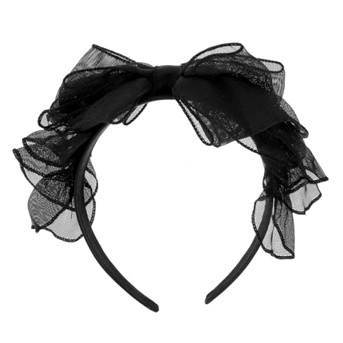 FIXOSHEE Schwarzes Spitzen haarband mit Großer Schleife Französisches Vintage stirnband Doppellagiges Netzgewebe Breiter Rand Bequemes Leichtes Haarschmuck für Damen und Mädchen Geeignet von FIXOSHEE