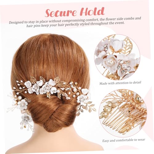 FIXOSHEE Teiliges Weiße Handgefertigte Blumen haarsteckkämme mit Perlen und Strass U förmige Haarnadeln für Hochzeit Brautschmuck und Festliche Frisuren Fester Sitz Vielseitig Kombinierbar von FIXOSHEE