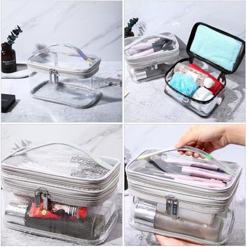 FIXOSHEE Transparente Kosmetiktasche PVC Doppellagig Großer Reise kulturbeutel für Make up und Toilettenartikel Leichte Aufbewahrungstasche mit Tragegriff für Damen Unterwegs von FIXOSHEE