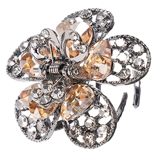 FIXOSHEE Vintage Strass Blüten Haarkralle Mittelgroßer Haarclip für Damen Stabiler Kleiner Haarklammer mit Funkelnden Kristallen Geeignet für Alltag Party und Sport Champagnerfarben von FIXOSHEE
