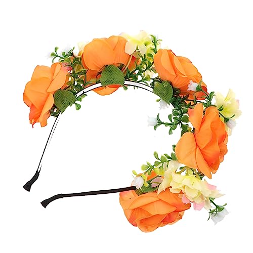 FIXOSHEE Weihnachtlicher Haarschmuck Damen Stoffblumen Haarreifen Orange Imitation Rosen Kranz Festliche Party Dekoration Karneval Kostüm Zubehör von FIXOSHEE