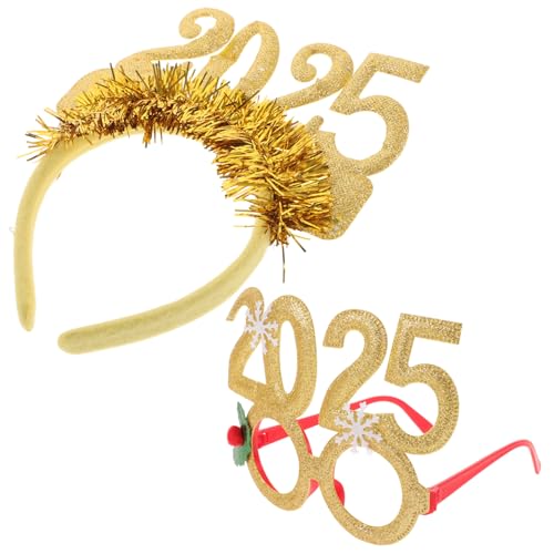 FIXOSHEE Year Haarreif Gold Teilig Party Stirnband und Brille für Erwachsene Festliche Kopfbedeckung Silvester Feier Zubehör von FIXOSHEE