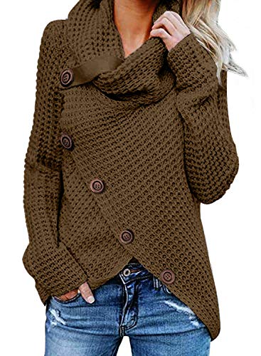 FIYOTE Frauen Strickpullover Unregelmäßige Strickjacke Damen Streifenpullover Frauen Langarm Pullover Strick Sweatshirt Flauschiger Langarm Tops 1-braun XXL von FIYOTE