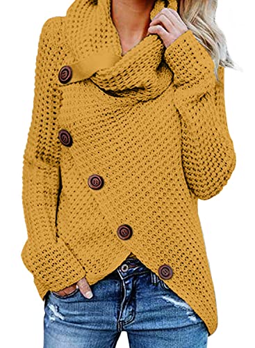 FIYOTE Damen Winterjacke Warm Strickjacke Rollkragen Cardigan Strickpullover Casual Wrap Wickel Pullover Sweater 7 Farbe S/M/L/XL/XXL, 1-gelb, L von FIYOTE