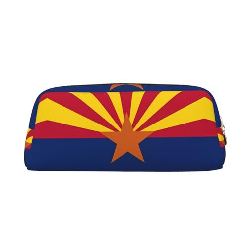 FInpan Arizona-Flagge, echtes Leder, Reißverschluss, Stifttasche, Schreibwaren-Aufbewahrungstasche, Make-up-Tasche, geeignet für Studenten, Schule, Büro, gold, Einheitsgröße, Kulturbeutel von FInpan