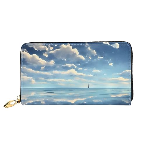 FInpan Brüllender Drachenmuster Damen Reißverschluss Geldbörse Lange Clutch Kreditkartenhalter Leder Geldbörse Reise Münzbörse, Weiße Wolken über dem Meer, Einheitsgröße von FInpan