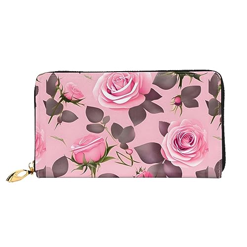 FInpan Cartoon Kleine Insekten Muster Frauen Reißverschluss Geldbörse Lange Clutch Kreditkartenhalter Leder Geldbörse Reise Münzbörse, Hübsche rosa Rosen, Einheitsgröße von FInpan