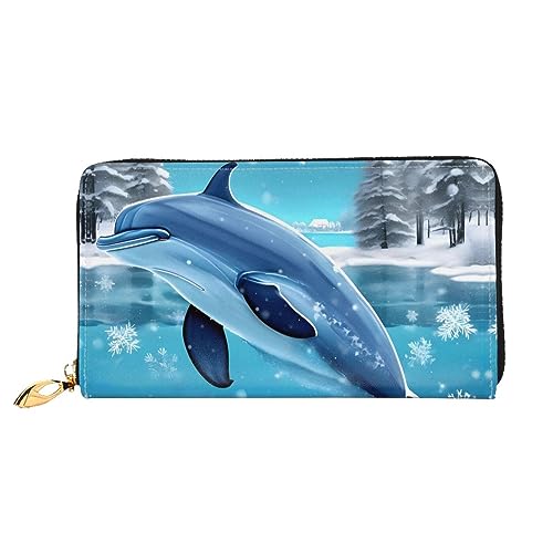 FInpan Cartoon Löwe Muster Frauen Reißverschluss Geldbörse Lange Clutch Kreditkartenhalter Leder Geldbörse Reise Münzbörse, Winter der Delfin, Einheitsgröße von FInpan