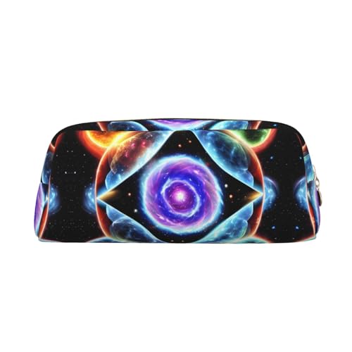 FInpan Cosmic Stars Stifttasche aus echtem Leder mit Reißverschluss, Schreibwaren-Aufbewahrungstasche, Make-up-Tasche, geeignet für Studenten, Schule, Büro, gold, Einheitsgröße, Kulturbeutel von FInpan