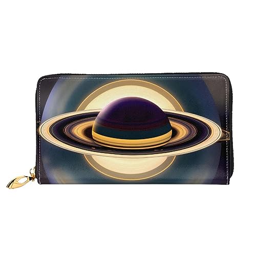 FInpan Ein warmes und rustikales Farbschema Muster Damen Reißverschluss Geldbörse Lange Clutch Kreditkartenhalter Ledergeldbörse Reisegeldbörse, Schöner Saturn, Einheitsgröße von FInpan