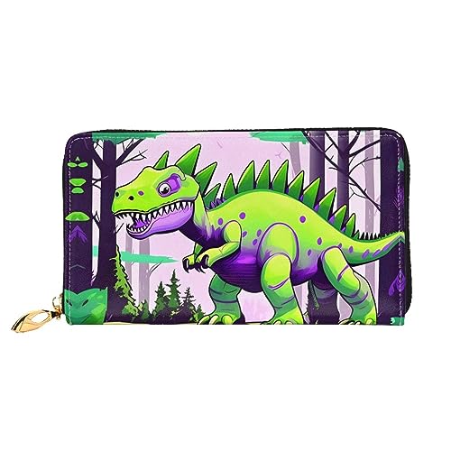 FInpan Grünes Dinosaurier-Muster, Damen-Geldbörse mit Reißverschluss, lange Clutch, Kreditkartenhalter, Ledergeldbörse, Reise-Münzgeldbörse, Dinosaurier (Grün), Einheitsgröße von FInpan