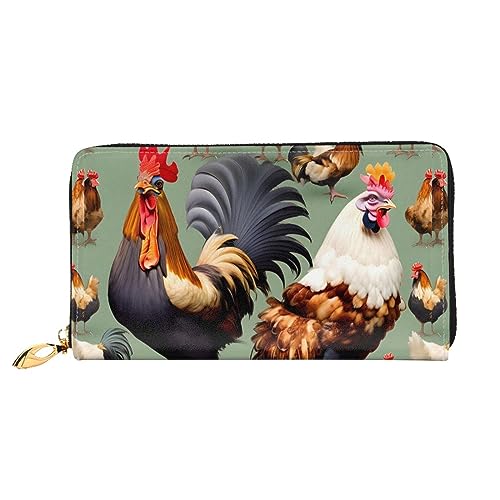 FInpan Indianermuster Muster Damen Reißverschluss Geldbörse Lange Clutch Kreditkartenhalter Leder Geldbörse Reise Münzbörse, Hahn und Huhn, Einheitsgröße von FInpan