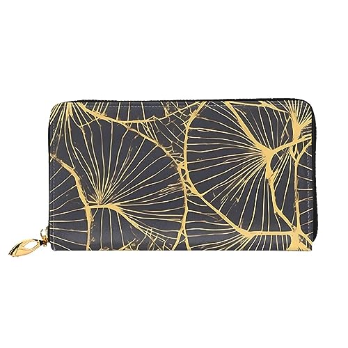 FInpan Lemon Wedges Pattern Damen Reißverschluss Geldbörse Lange Clutch Kreditkartenhalter Leder Geldbörse Reise Münzbörse, Goldfarbene Blätter, Einheitsgröße von FInpan