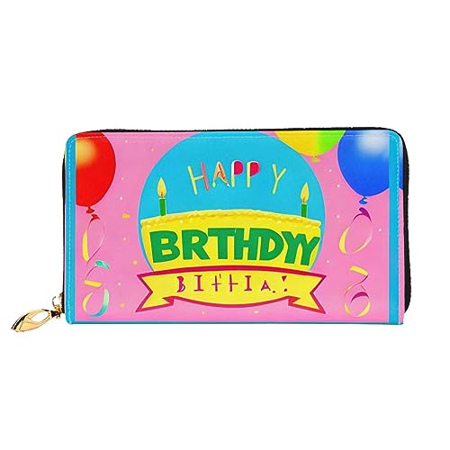 FInpan Love Confessions Muster Damen Reißverschluss Geldbörse Lange Clutch Kreditkartenhalter Leder Geldbörse Reise Münzbörse, Happy Birthday Ballon, Einheitsgröße von FInpan