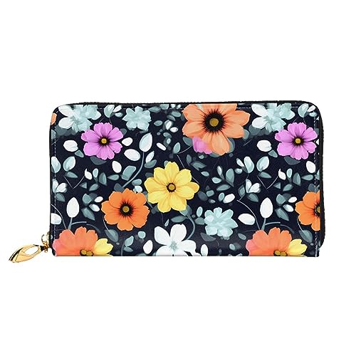 FInpan Orange Kreis Mitte Muster Damen Reißverschluss Geldbörse Lange Clutch Kreditkartenhalter Leder Geldbörse Reise Münzbörse, Schöne bunte Blumen, Einheitsgröße von FInpan