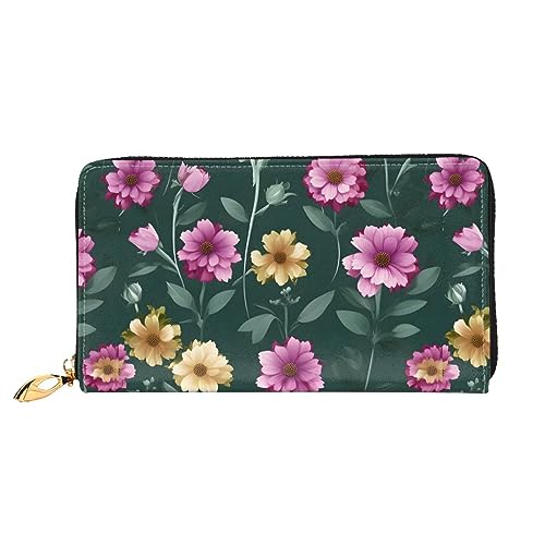 FInpan Orange Kreis Mitte Muster Damen Reißverschluss Geldbörse Lange Clutch Kreditkartenhalter Leder Geldbörse Reise Münzbörse, Schöne lila Blumen, Einheitsgröße von FInpan