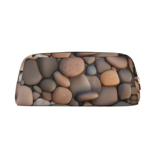 FInpan Pebbles in The Beach Stifteetui aus echtem Leder, mit Reißverschluss, Schreibwaren-Aufbewahrungstasche, Make-up-Tasche, geeignet für Studenten, Schule, Büro, gold, Einheitsgröße, Kulturbeutel von FInpan