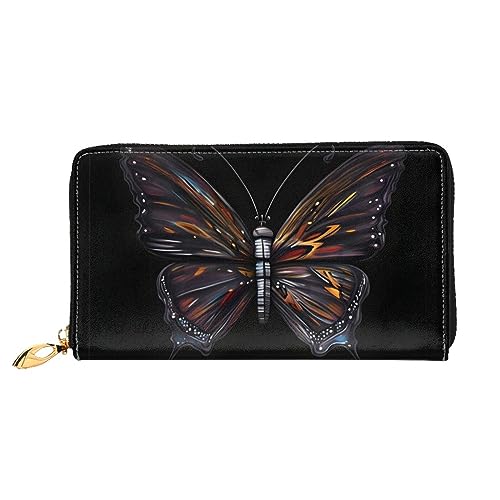 FInpan Pine Cone Border Pattern Damen Reißverschluss Geldbörse Lange Clutch Kreditkartenhalter Leder Geldbörse Reise Münzbörse, Mystery Butterfly, Einheitsgröße von FInpan