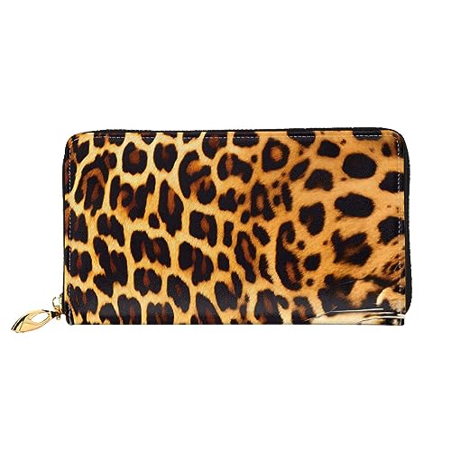 FInpan Pine Cone Border Pattern Damen Reißverschluss Geldbörse Lange Clutch Kreditkartenhalter Leder Geldbörse Reise Münzbörse, Streifen auf Leoparden, Einheitsgröße von FInpan