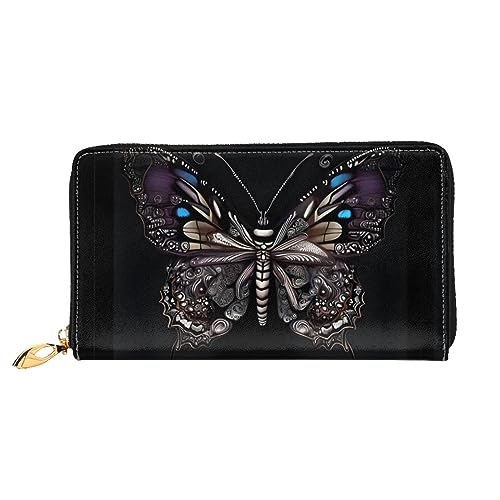 FInpan Pine Cone Border Pattern Damen Reißverschluss Geldbörse Lange Clutch Kreditkartenhalter Leder Geldbörse Reise Münzbörse, Wissenschaft Schmetterling, Einheitsgröße von FInpan