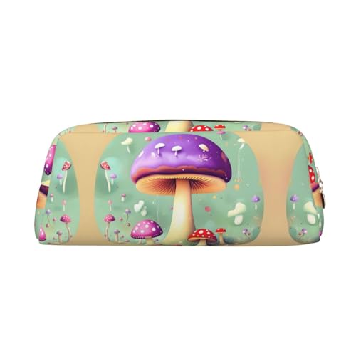 FInpan Purple Dream Mushroom Stifttasche aus echtem Leder, mit Reißverschluss, Schreibwaren-Aufbewahrungstasche, Make-up-Tasche, geeignet für Studenten, Schule, Büro, gold, Einheitsgröße, Kulturbeutel von FInpan