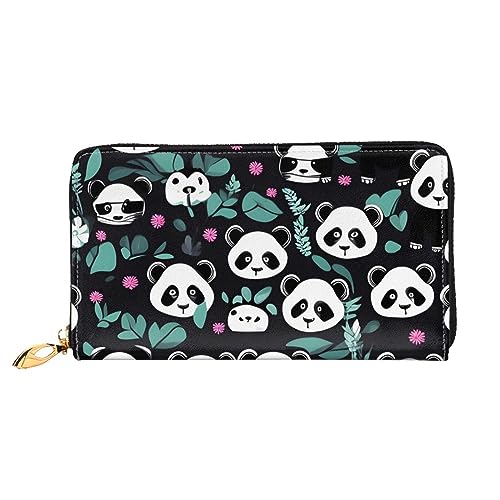 FInpan Rosa Papier Schneiden Kunst Muster Frauen Reißverschluss Brieftasche Lange Clutch Kreditkartenhalter Leder Geldbörse Reise Münzbörse, Panda-süßes Gesicht, Einheitsgröße von FInpan