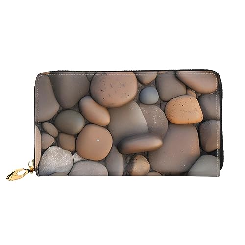 FInpan Runde Aquarell-Malerei-Muster, Damen-Reißverschluss-Geldbörse, lange Clutch, Kreditkartenhalter, Ledergeldbörse, Reise-Münzgeldbörse, Kieselsteine im Strand, Einheitsgröße von FInpan