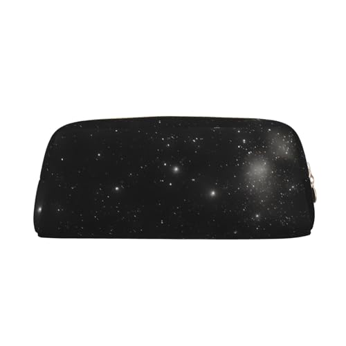 FInpan Schwarze und weiße Galaxy Stifttasche aus echtem Leder, mit Reißverschluss, Schreibwaren-Aufbewahrungstasche, Make-up-Tasche, geeignet für Studenten, Schule, Büro., gold, Einheitsgröße, von FInpan