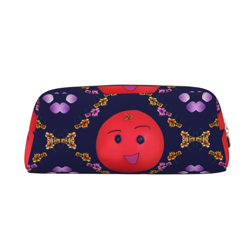 FInpan Smiling Red Oranges Stifteetui aus echtem Leder mit Reißverschluss, Schreibwaren-Aufbewahrungstasche, Make-up-Tasche, geeignet für Studenten, Schule, Büro, gold, Einheitsgröße, Kulturbeutel von FInpan