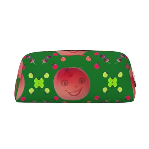 FInpan Smiling Red Peaches Stifteetui aus echtem Leder mit Reißverschluss, Schreibwaren-Aufbewahrungstasche, Make-up-Tasche, geeignet für Studenten, Schule, Büro, gold, Einheitsgröße, Kulturbeutel von FInpan