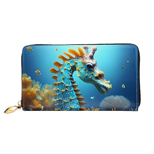 FInpan Starry Pusteblume Muster Damen Reißverschluss Geldbörse Lange Clutch Kreditkartenhalter Leder Geldbörse Reise Münzbörse, Blaues Seepferdchen, Einheitsgröße von FInpan