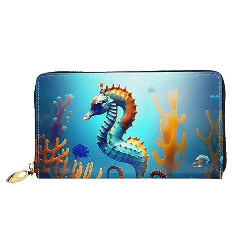 FInpan Starry Pusteblume Muster Damen Reißverschluss Geldbörse Lange Clutch Kreditkartenhalter Leder Geldbörse Reise Münzbörse, Meeresboden Koralle Seepferdchen, Einheitsgröße von FInpan