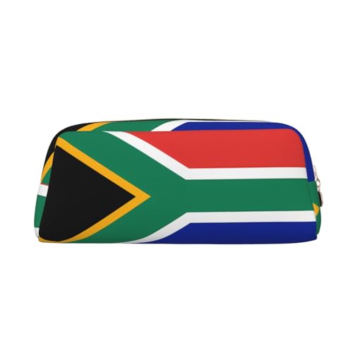 FInpan Stiftebeutel mit Südafrika-Flagge, echtes Leder, Reißverschluss, Schreibwaren-Aufbewahrungstasche, Make-up-Tasche, geeignet für Studenten, Schule, Büro., gold, Einheitsgröße, Kulturbeutel von FInpan